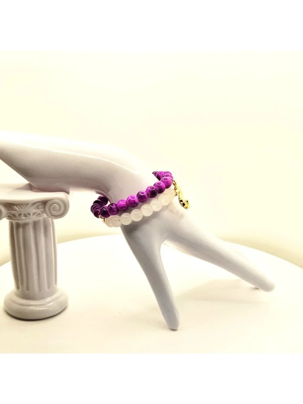 Purple Seahorse Bracelet Stack, Coastal Charm Bracelet Set, Beachy